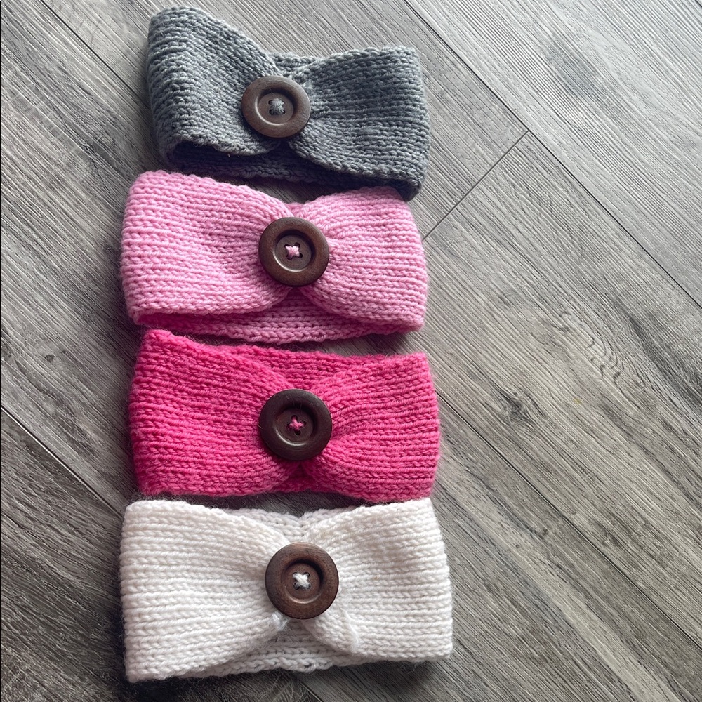 4 Cozy Knitted Headbands for Kids - Gray, Pink, and White